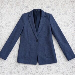 Theory Gabrielle Navy Dashed Wool Blazer Size 10